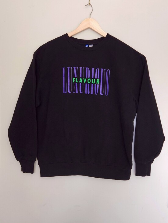 H&M Other - H&M Divided Black Crewneck Sweater with Purple & Green Luxurious Flavour Size M
